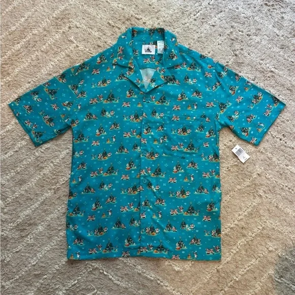 Disney Christmas Short Sleeve Button Up Shirt - Picture 1 of 5